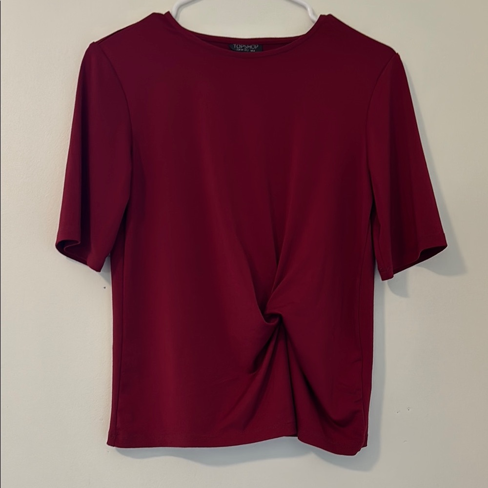 Topshop Women's Twist-Front Short Sleeve Top in Burgundy